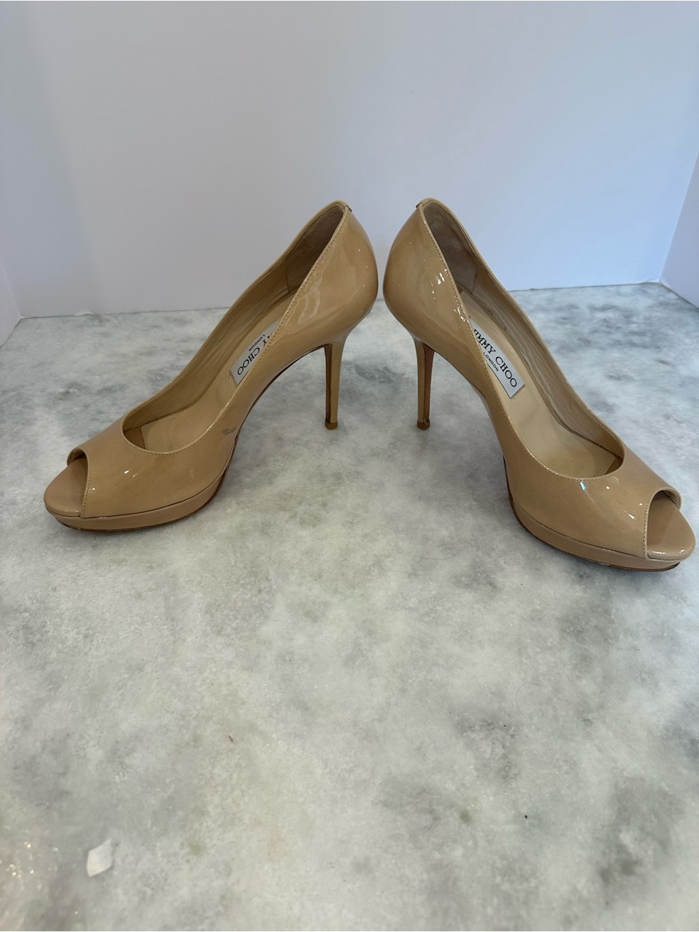 Jimmy Choo Nude Peep-Toe Leather Pumps Mariela